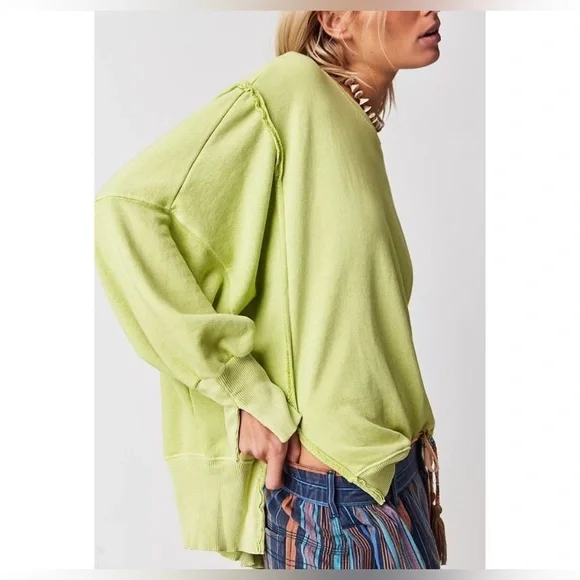 NWOT Free People We The Free Camden Sweatshirt - lightning bolt lime - XS - Picture 2 of 7